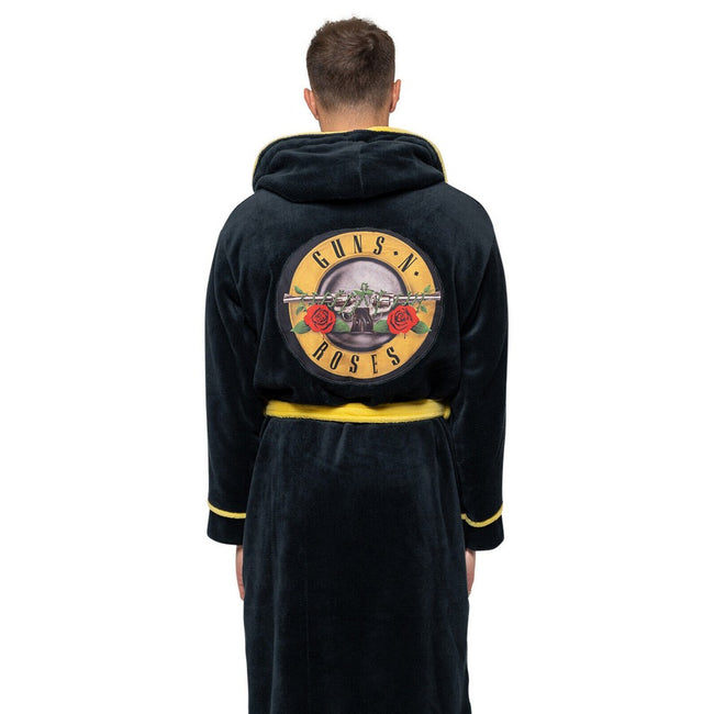 Black-Yellow - Side - Guns N Roses Unisex Adult Classic Logo Dressing Gown