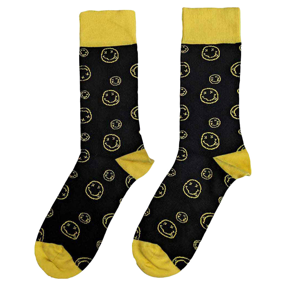 Black - Back - Nirvana Unisex Adult Happy Face Outline Ankle Socks