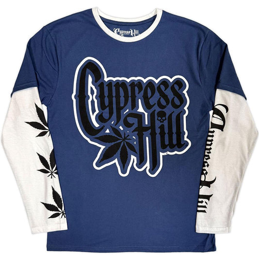 Denim Blue-White - Front - Cypress Hill Unisex Adult Leaf Layered Long-Sleeved T-Shirt