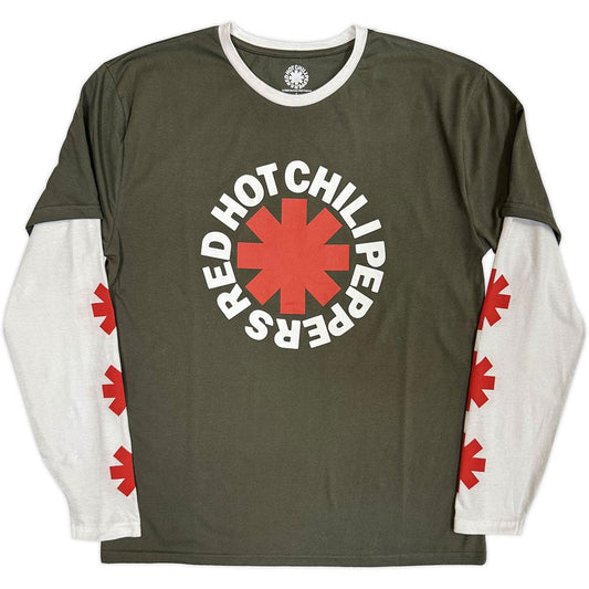 Green-White - Front - Red Hot Chili Peppers Unisex Adult Classic Asterisk Layered Long-Sleeved T-Shirt
