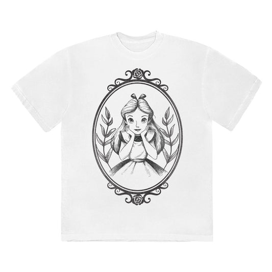White - Front - Alice In Wonderland Unisex Adult Alice Bordered T-Shirt