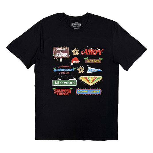Black - Front - Stranger Things Unisex Adult Deck Christmas Sign T-Shirt