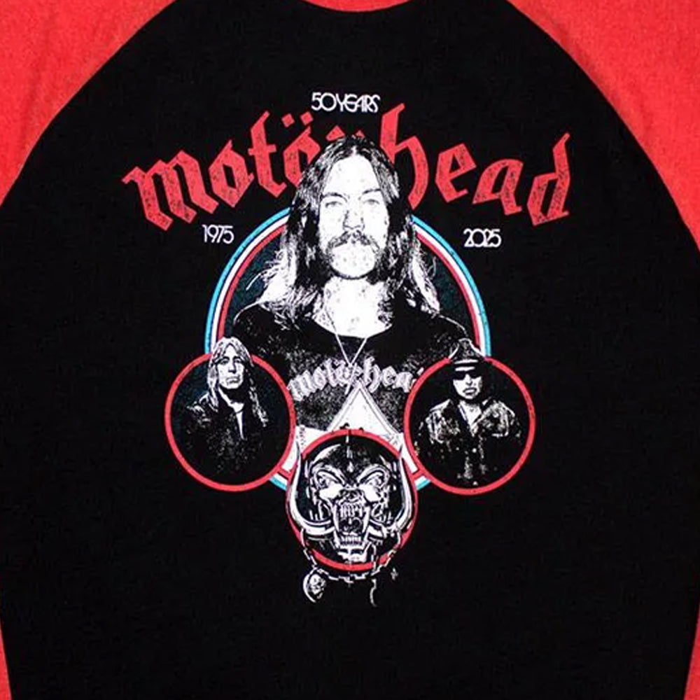 Black-Red - Back - Motorhead Unisex Adult Band Circle Raglan T-Shirt