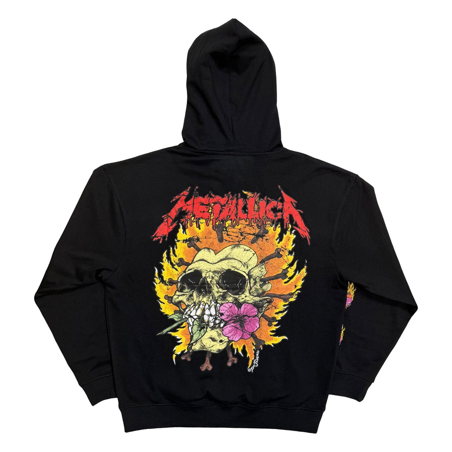 Black - Back - Metallica Unisex Adult Flower Skull Back Print Hoodie