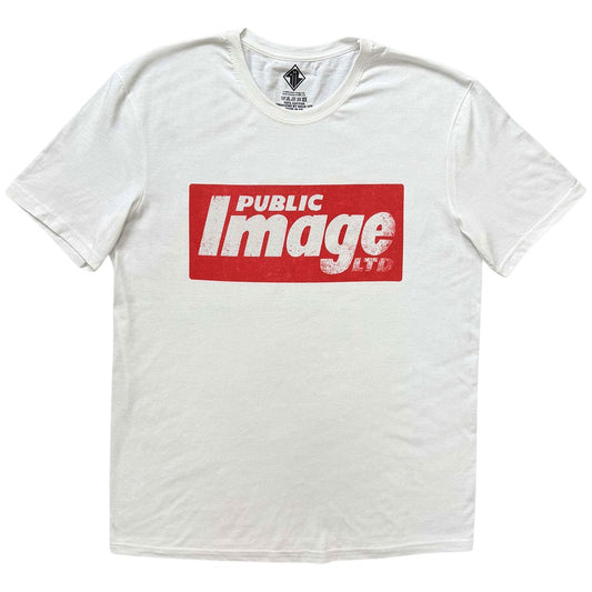 White - Front - PIL (Public Image Ltd) Unisex Adult News Logo T-Shirt