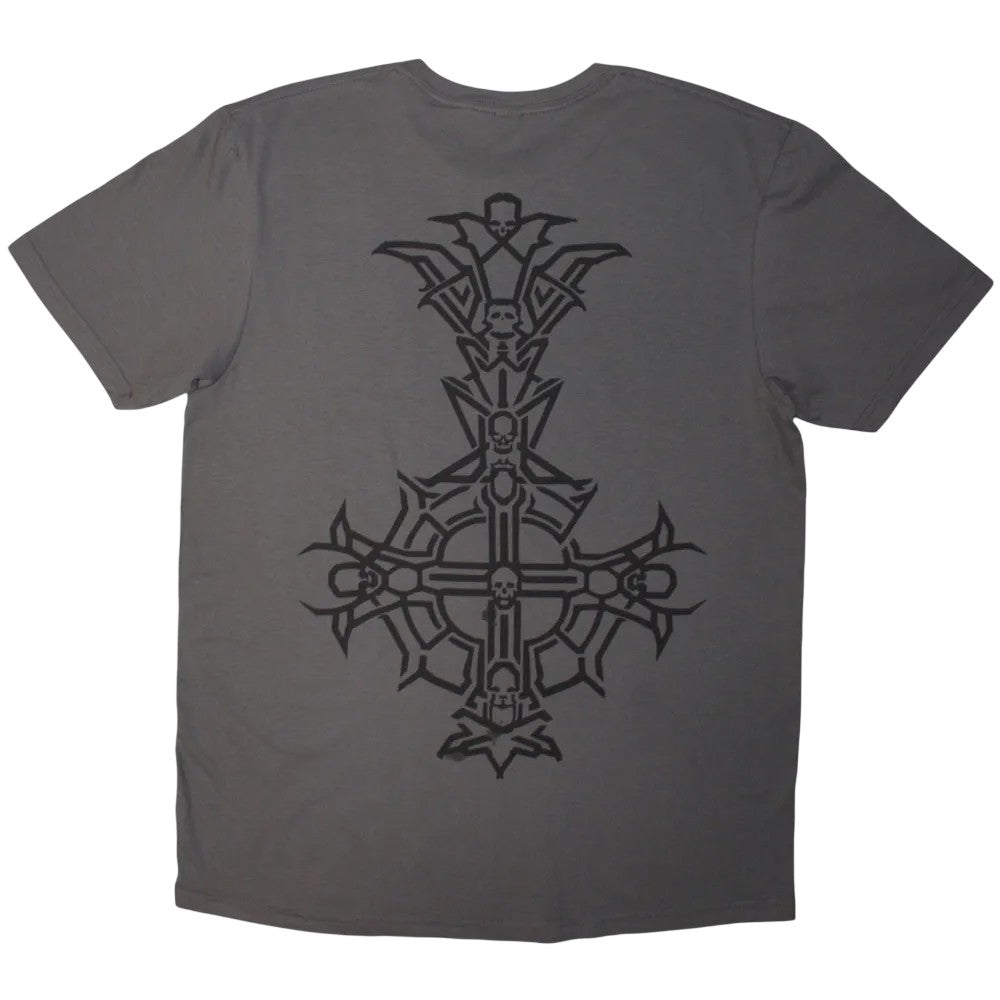 Charcoal Grey - Back - Ghost Unisex Adult Grucifix Chrome Logo Back Print T-Shirt