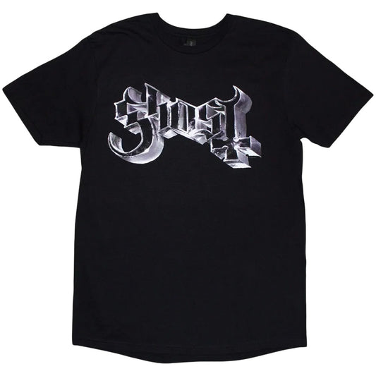 Black - Front - Ghost Unisex Adult Grucifix Metal Logo Back Print T-Shirt