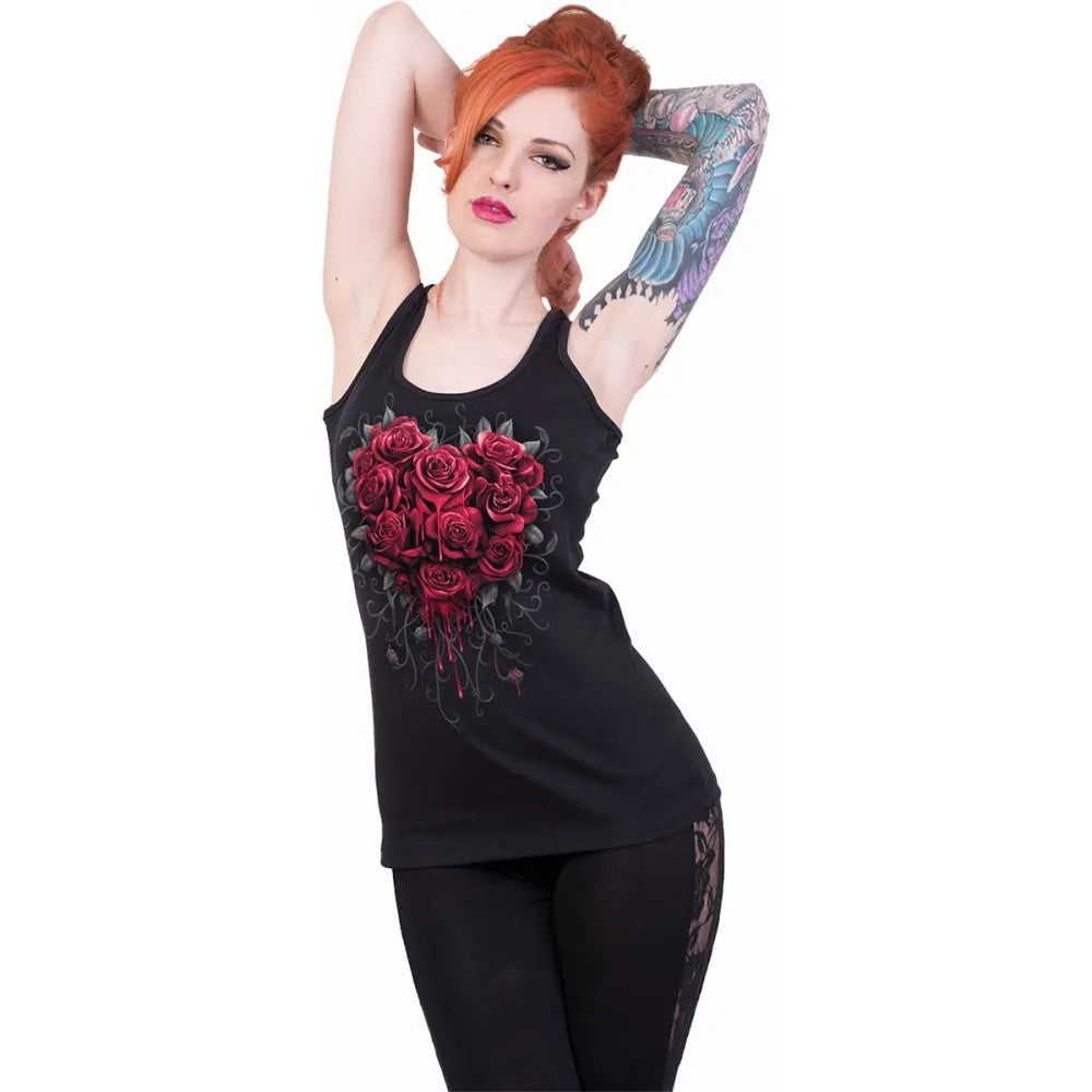 Black - Back - Spiral Womens-Ladies Bleeding Heart Racerback Vest Top