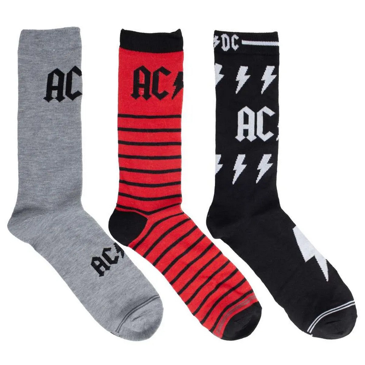 Red-Grey-Black - Back - AC-DC Unisex Adult Logos Crew Socks (Pack of 3)