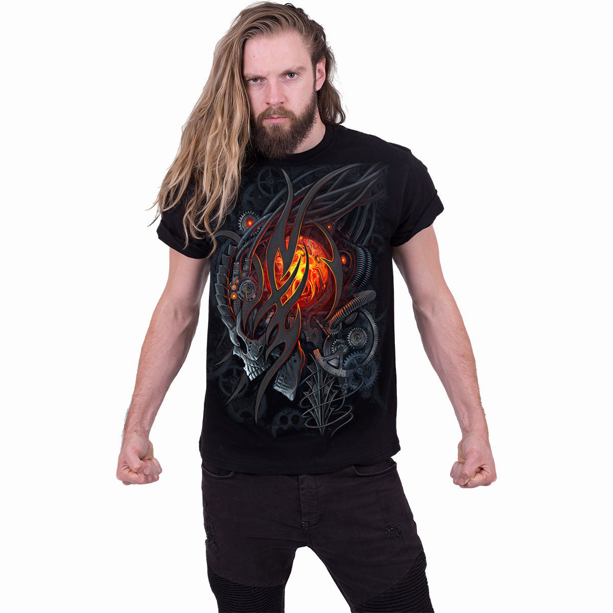 Black - Side - Spiral Direct Unisex Adult Steampunk Skull Back Print T-Shirt