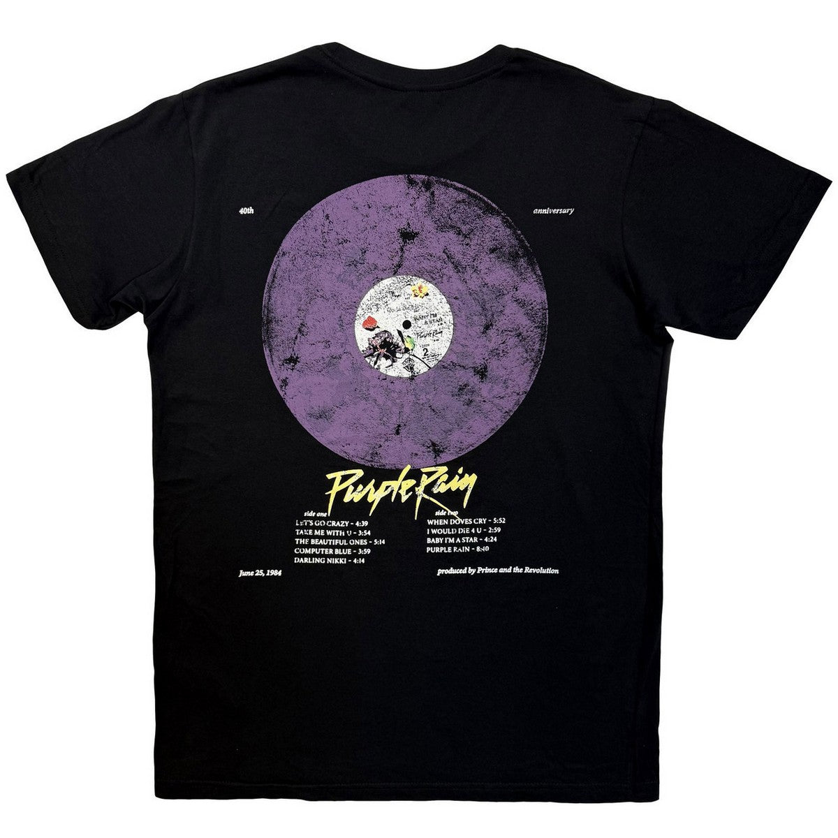 Black - Back - Prince Unisex Adult Purple Rain 40th Anniversary T-Shirt