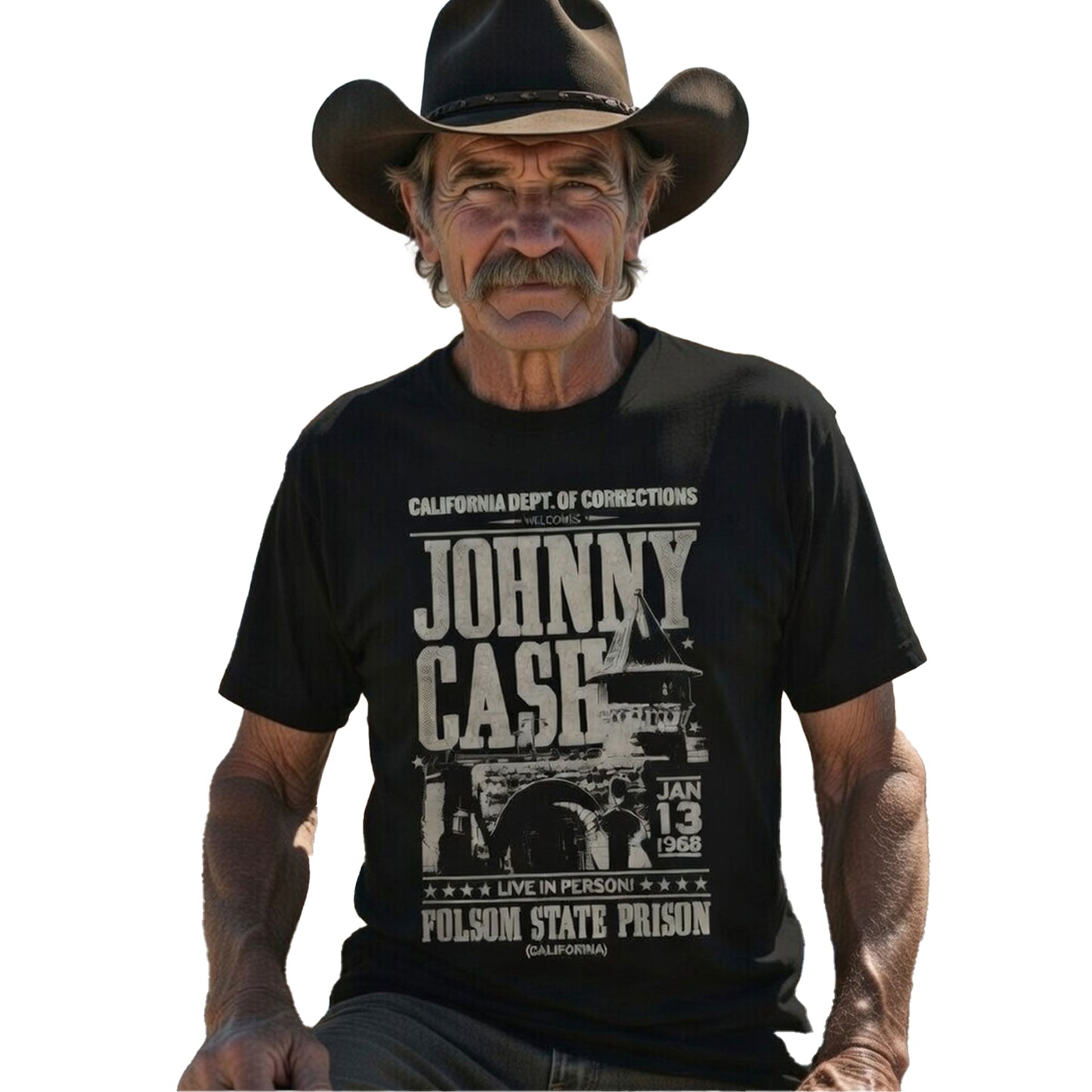 Black - Side - Johnny Cash Unisex Adult Prison Poster T-Shirt