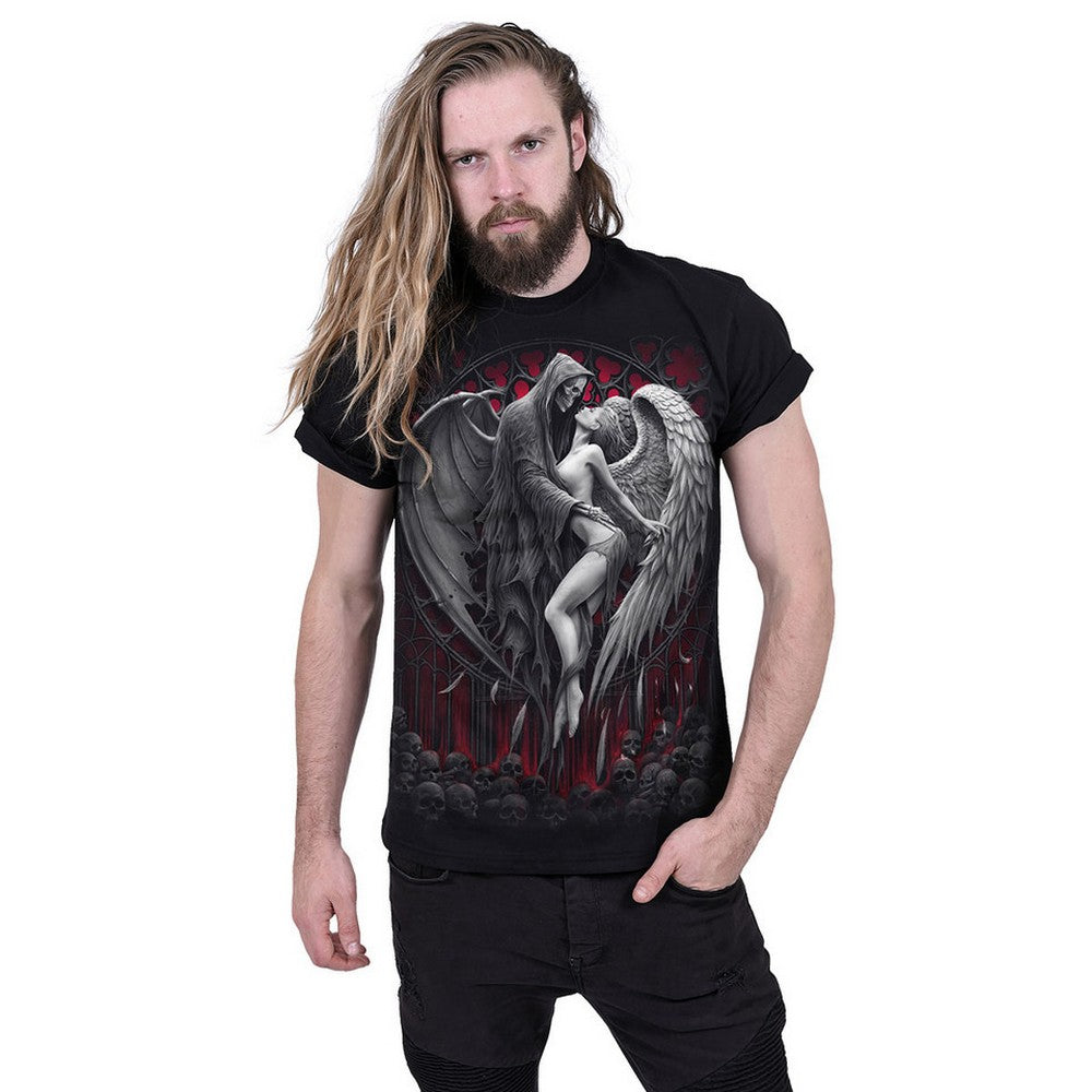 Black - Side - Spiral Direct Unisex Adult Forbidden Back Print T-Shirt