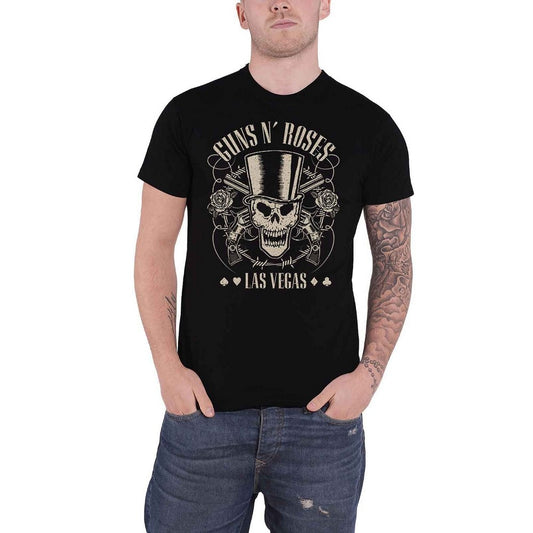 Black - Front - Guns N Roses Unisex Adult Top Hat, Skull & Pistols Las Vegas T-Shirt