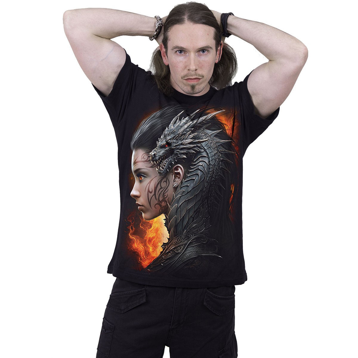 Black - Side - Spiral Direct Unisex Adult Draco Queen Back Print T-Shirt