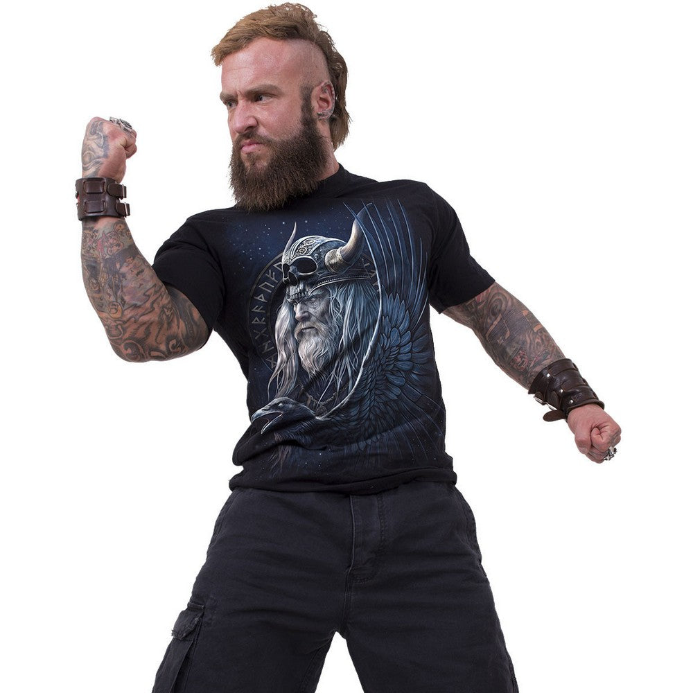 Black - Side - Spiral Direct Unisex Adult Odin´s Warrior Back Print T-Shirt