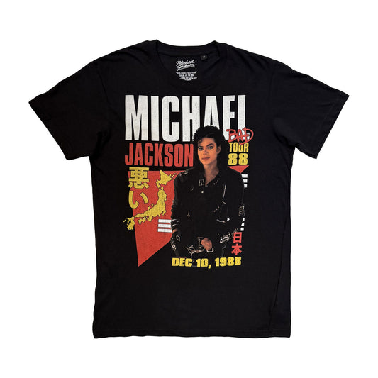 Black - Front - Michael Jackson Unisex Adult Bad Tour 88 Tokyo T-Shirt