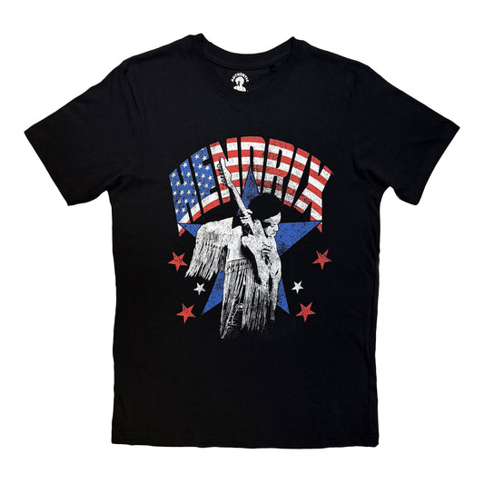 Black - Front - Jimi Hendrix Unisex Adult Flag T-Shirt
