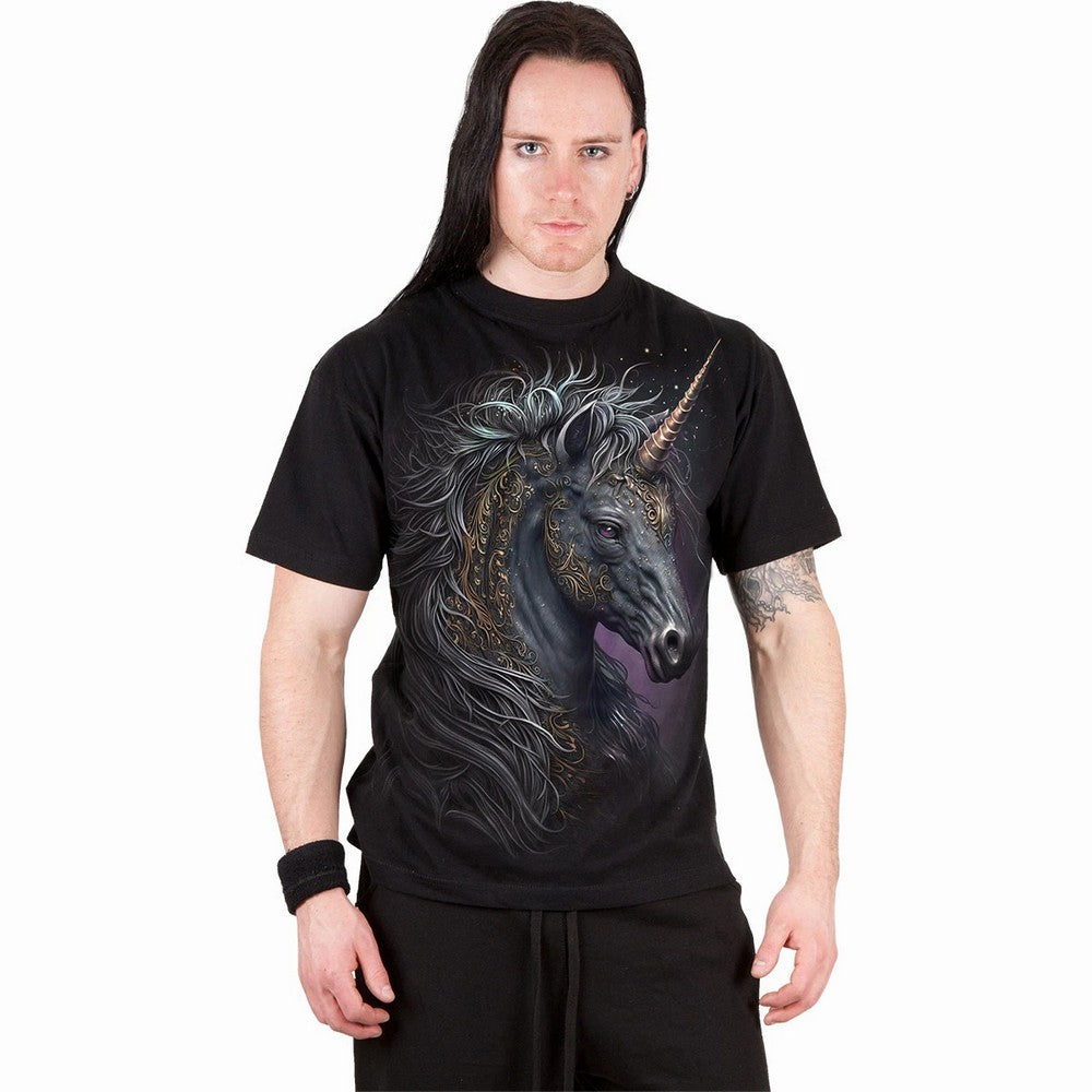 Black - Side - Spiral Direct Unisex Adult Celtic Unicorn Back Print T-Shirt