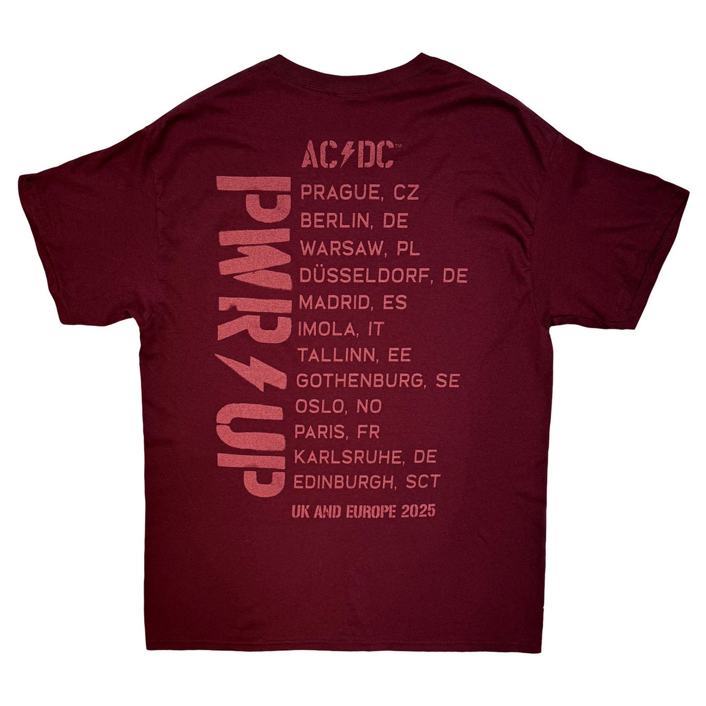 Maroon Red - Back - AC-DC Unisex Adult EU Tour ´25 Logo T-Shirt