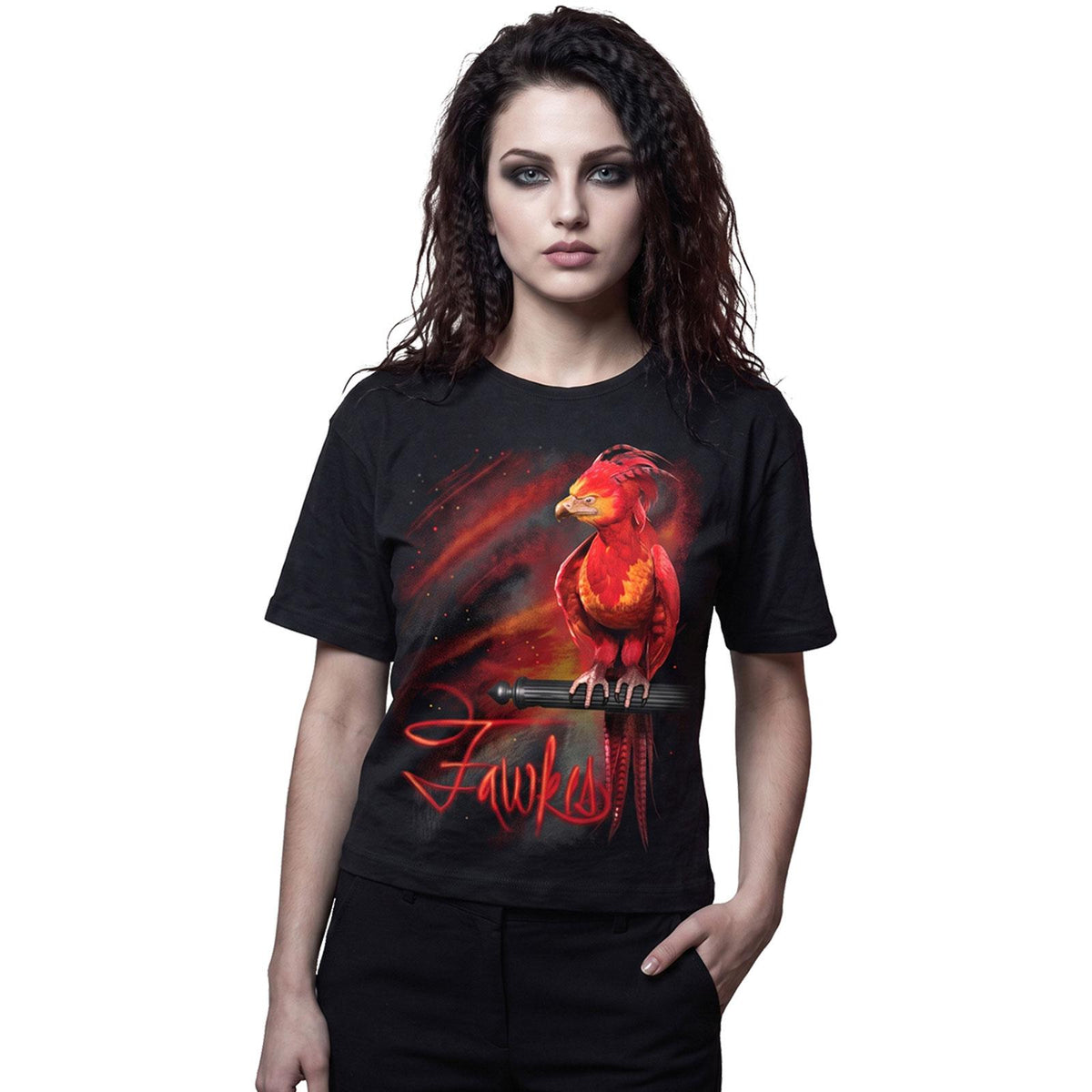 Black - Side - Spiral Direct Unisex Adult Fawkes Harry Potter T-Shirt