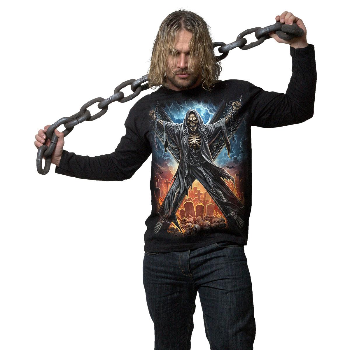 Black - Side - Spiral Direct Unisex Adult Crossed Over Back & Sleeve Print Long-Sleeved T-Shirt