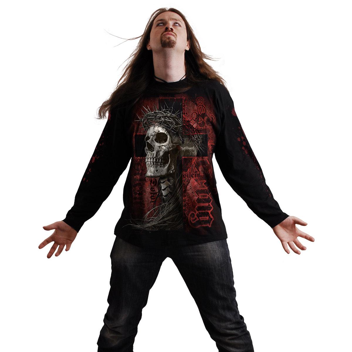 Black - Side - Spiral Direct Unisex Adult Silent Suffering Back & Sleeve Print Long-Sleeved T-Shirt