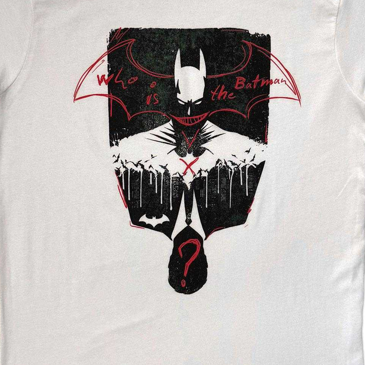 White - Side - Batman Unisex Adult Who Is The Batman? T-Shirt