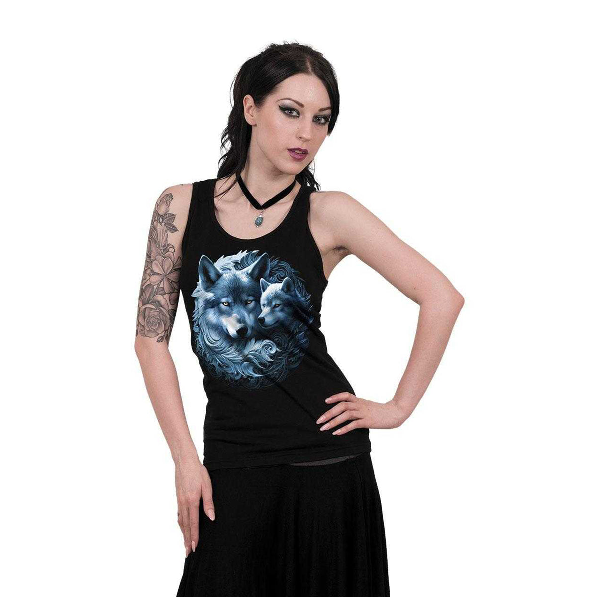 Black - Lifestyle - Spiral Direct Womens-Ladies Wolf Guardian Razor Back Sleeveless Tank Top