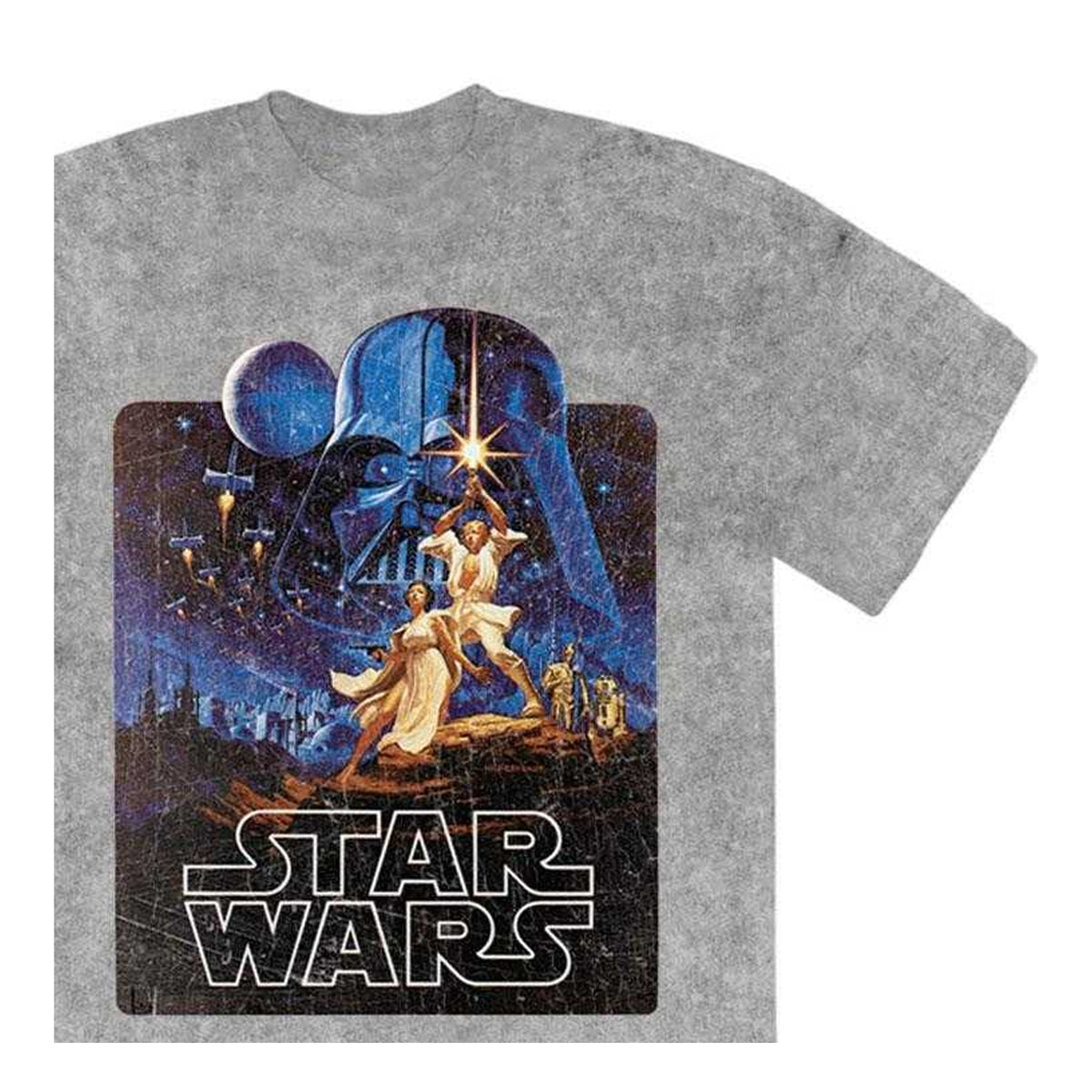 Grey - Side - Star Wars Unisex Adult Luke & Leia Action Pose Stone Wash T-Shirt