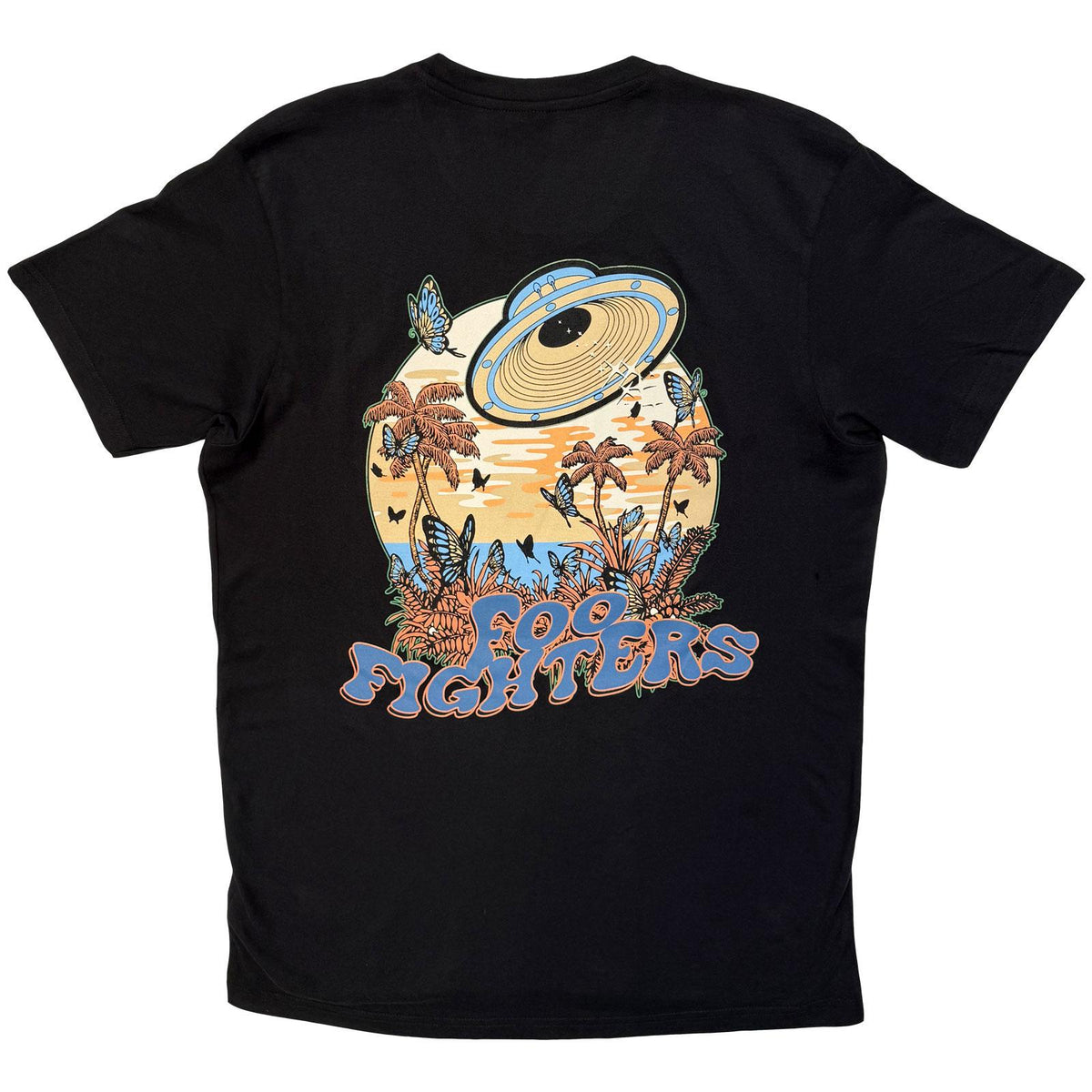 Black - Back - Foo Fighters Unisex Adult Space Butterflies Back Print Carbon T-Shirt