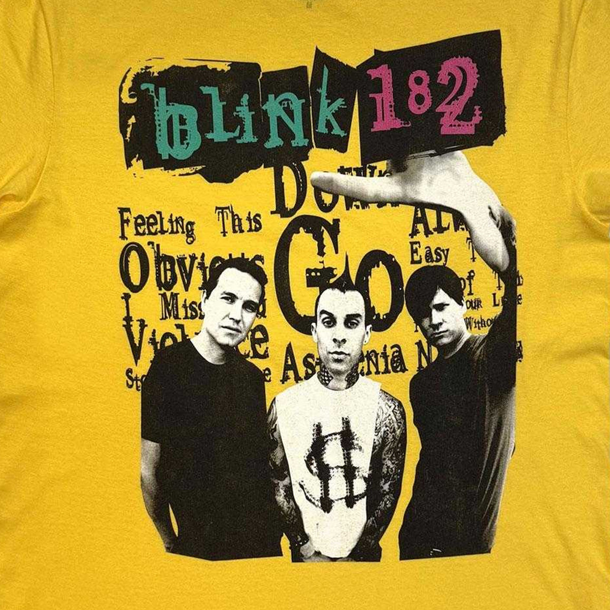 Yellow - Side - Blink 182 Unisex Adult Collage Back Print T-Shirt