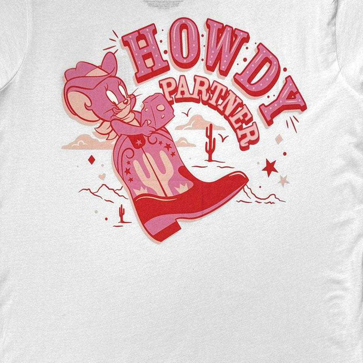 White - Side - Tom & Jerry Unisex Adult Howdy Partner Back Print T-Shirt
