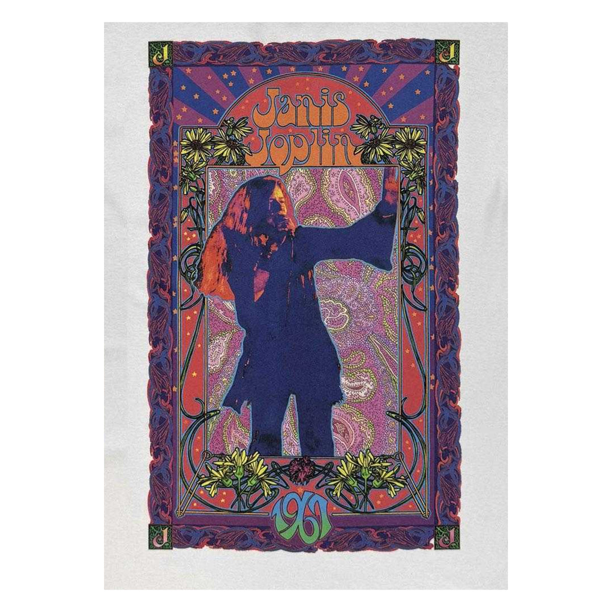 White - Side - Janis Joplin Unisex Adult Paisley Floral T-Shirt