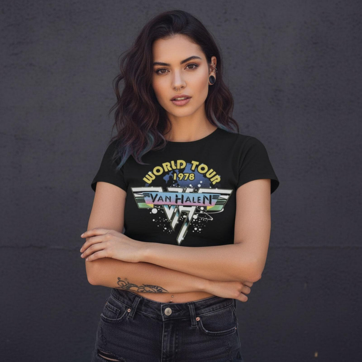 Black - Side - Van Halen Womens-Ladies World Tour ´78 Crop Top