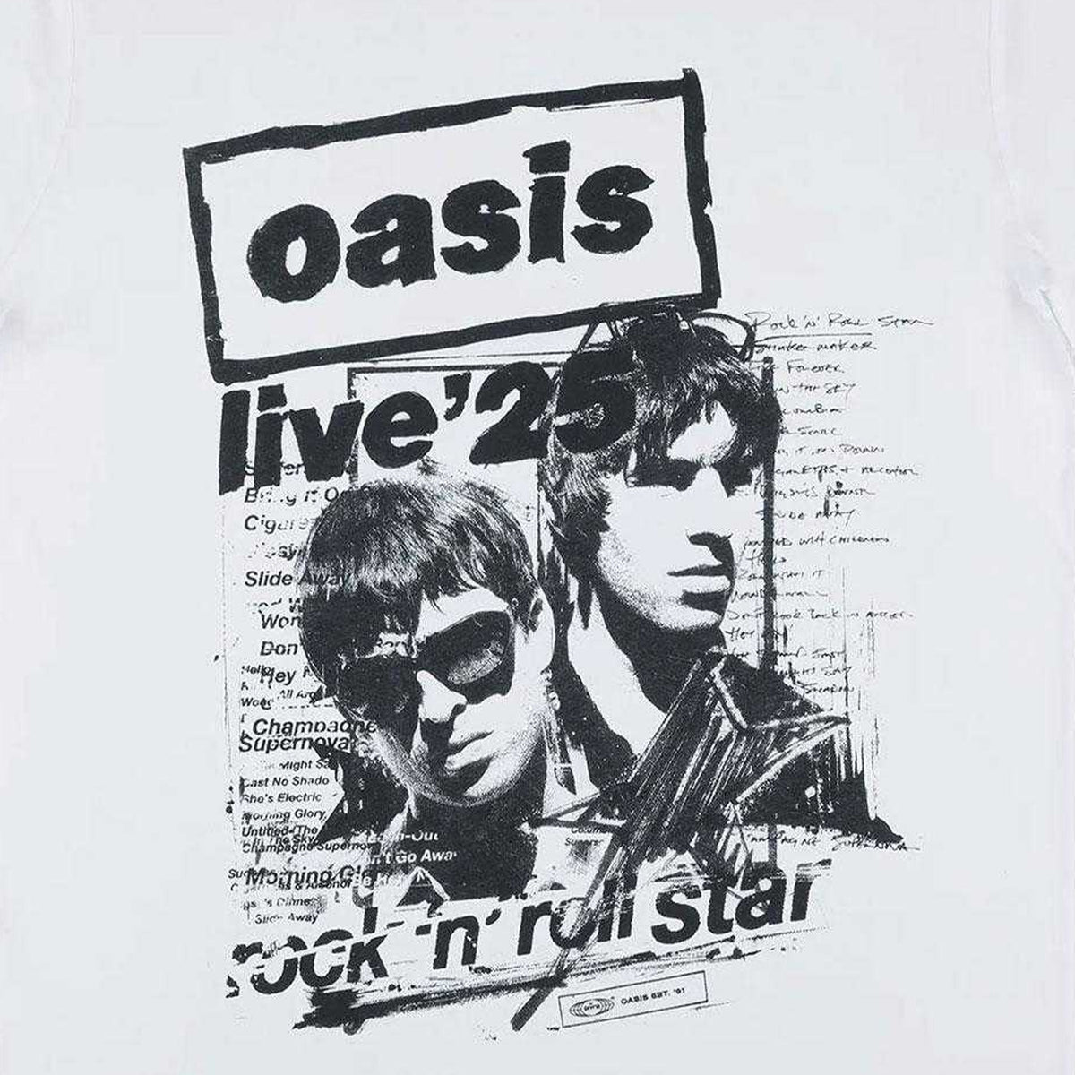 White - Side - Oasis Unisex Adult Live ´25 Rock N Roll Star T-Shirt