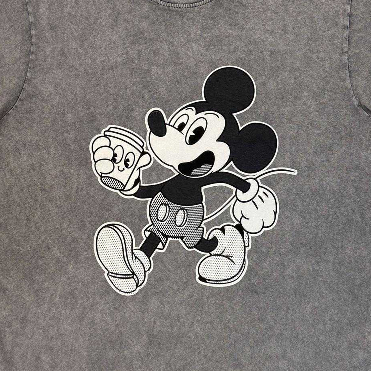 Grey - Side - Disney Unisex Adult Mickey Walking Stone Wash T-Shirt