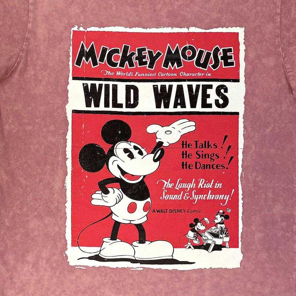 Kashmir Red - Side - Disney Unisex Adult Wild Waves Mickey Stone Wash T-Shirt
