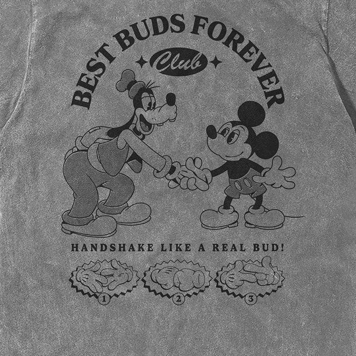 Grey - Side - Disney Unisex Adult Best Buds Forever Club Mickey Mouse Stone Wash T-Shirt