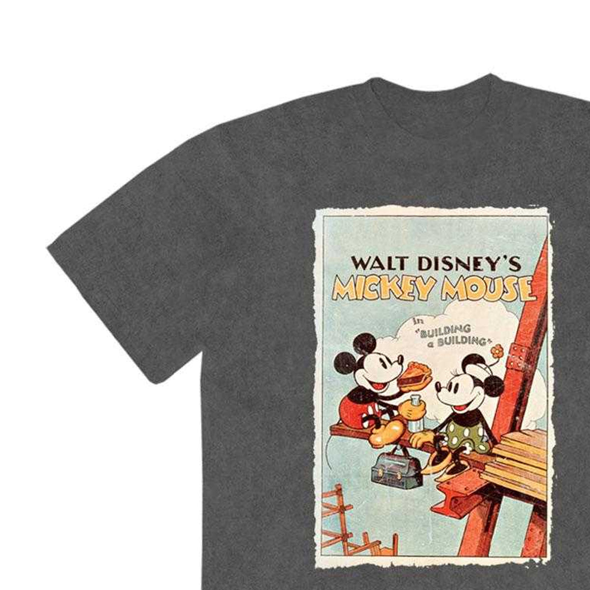 Charcoal Grey - Lifestyle - Disney Unisex Adult Building A Building Mickey Stone Wash T-Shirt