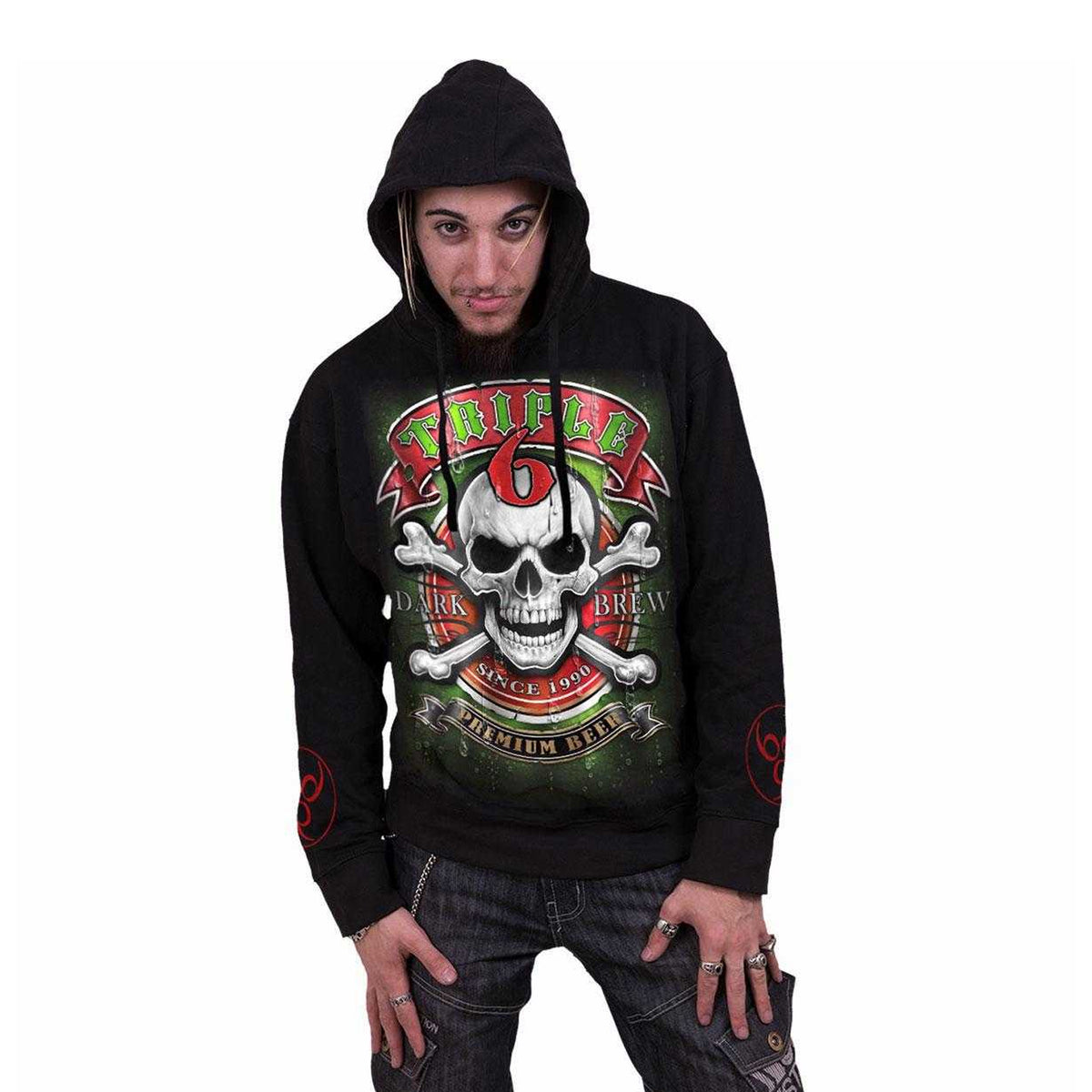 Black - Side - Spiral Direct Unisex Adult Triple 6 Back & Sleeve Print Hoodie