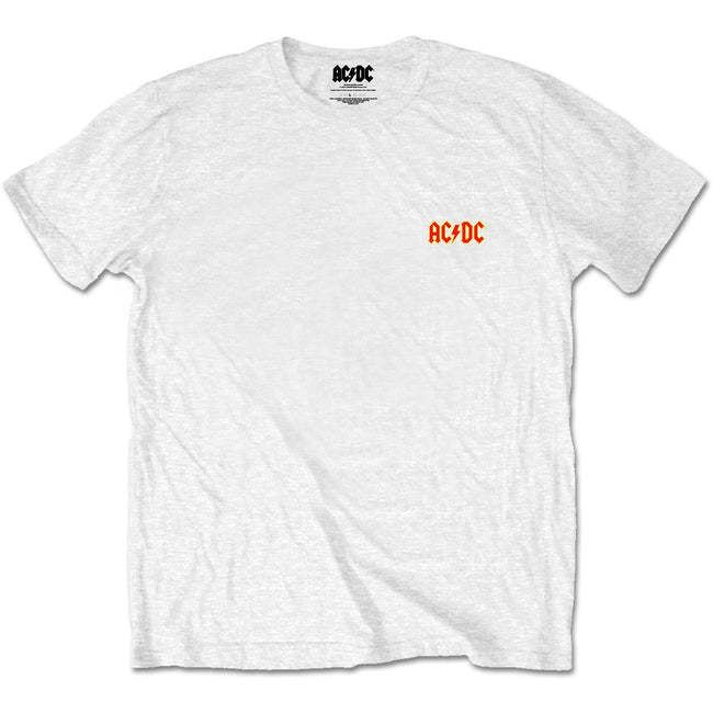 White - Front - AC-DC Unisex Adult Back Print Logo T-Shirt