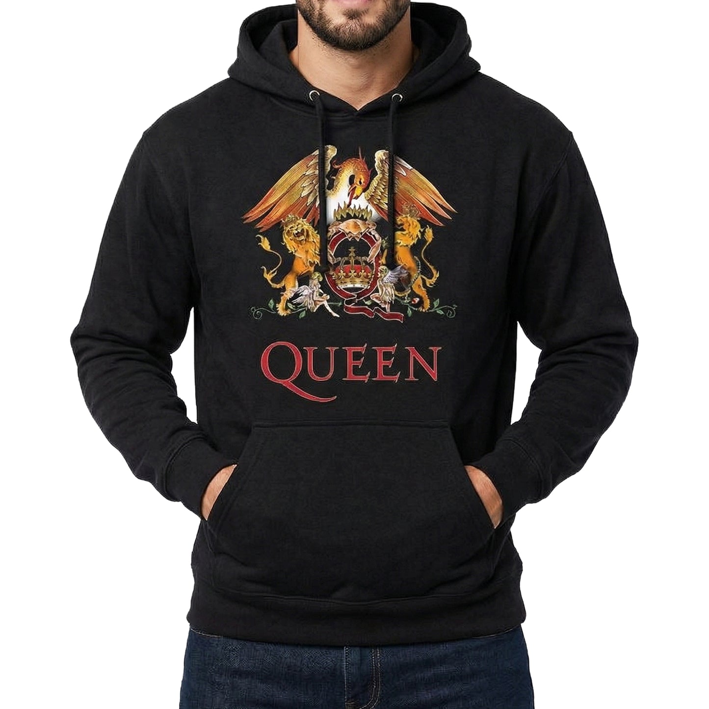 Black - Side - Queen Unisex Adult Classic Crest Hoodie