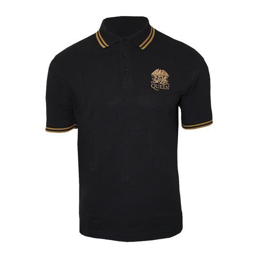 Black - Front - Queen Unisex Adult Crest Logo Polo Shirt
