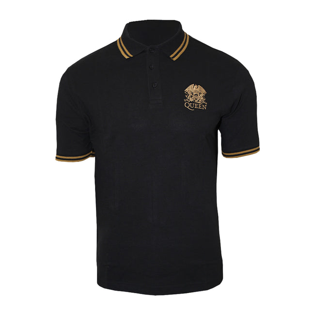 Black - Front - Queen Unisex Adult Crest Logo Polo Shirt