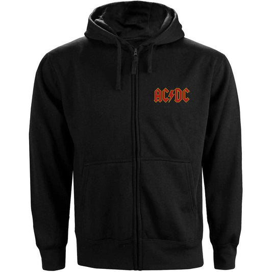 Black - Front - AC-DC Unisex Adult Back Print Logo Full Zip Hoodie