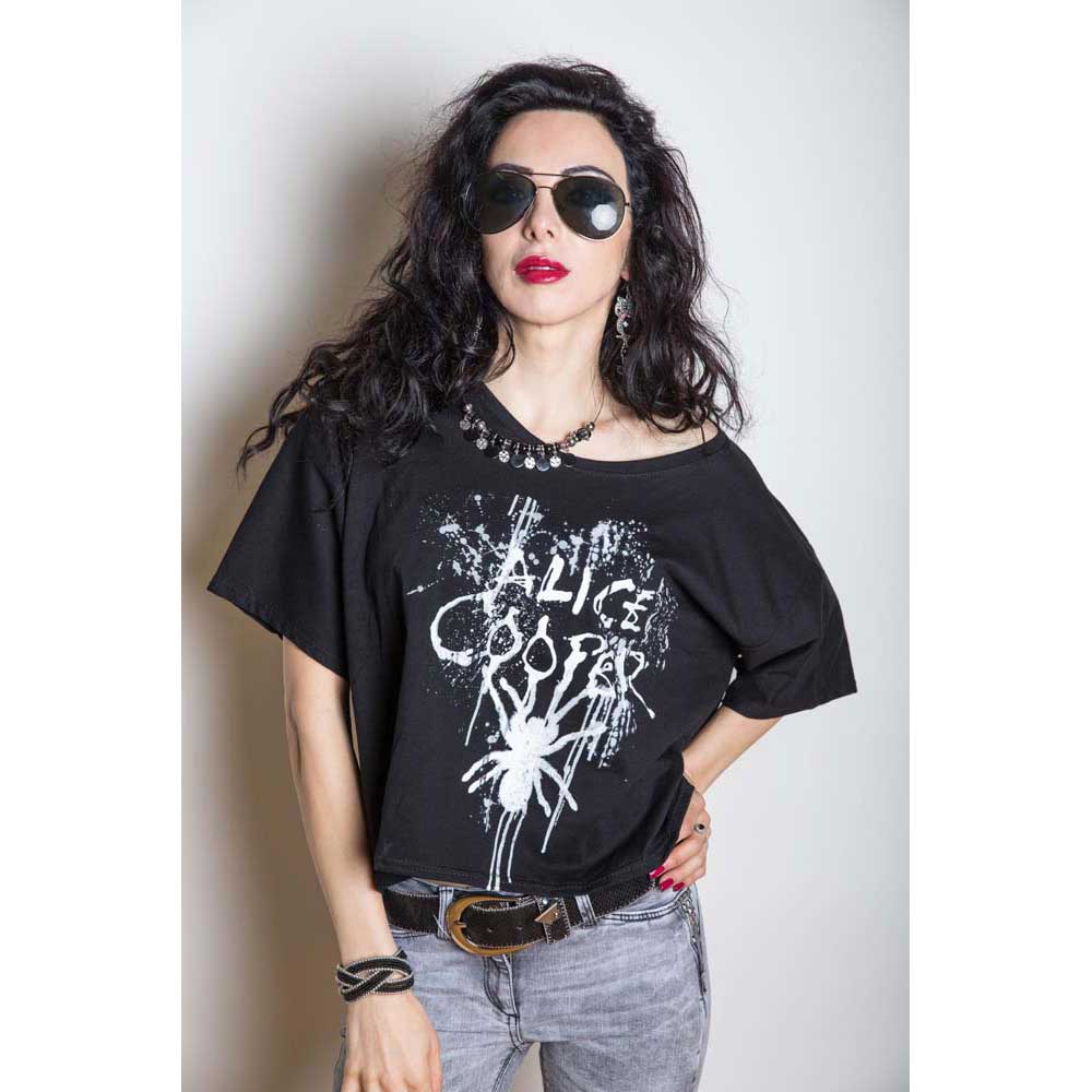Black - Side - Alice Cooper Womens-Ladies Spider Splatter Boxy T-Shirt