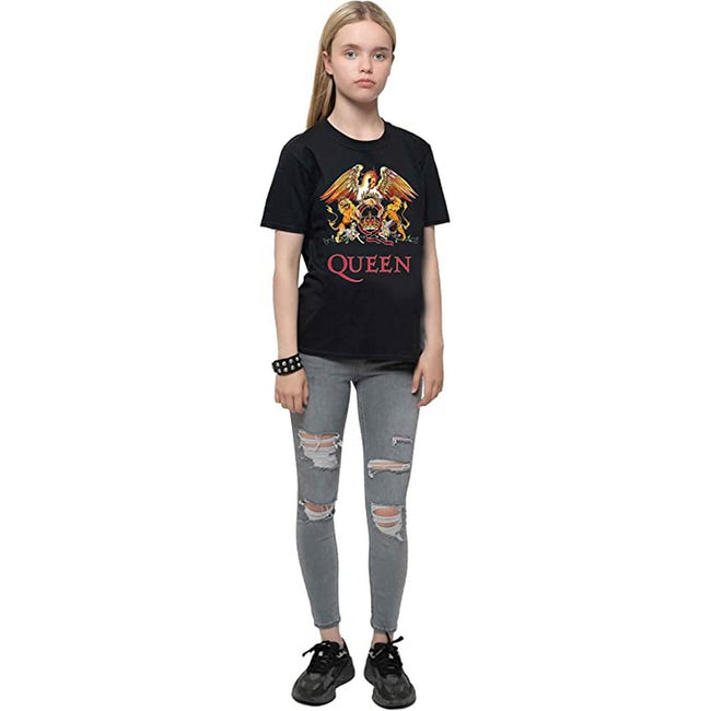 Black - Side - Queen Childrens-Kids Classic Crest Cotton T-Shirt