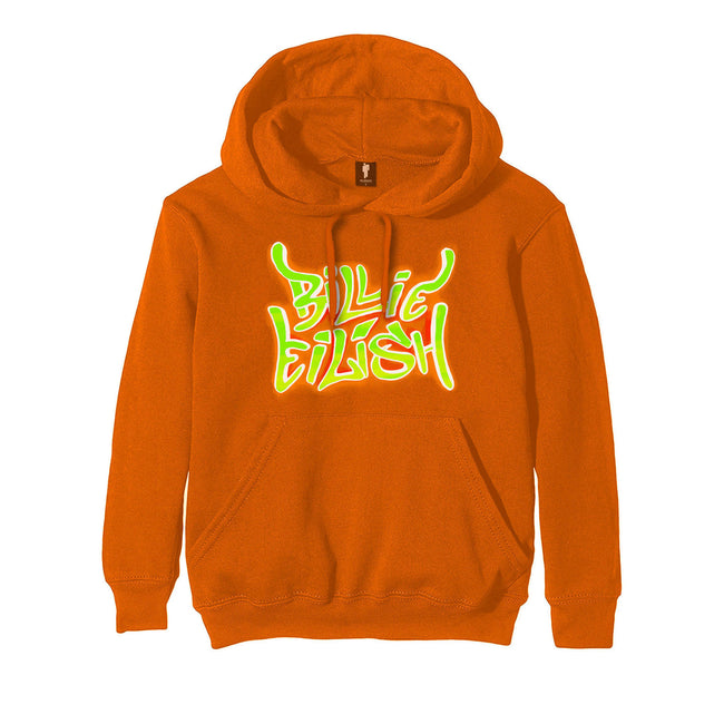 Orange - Front - Billie Eilish Unisex Adult Flames Logo Hoodie