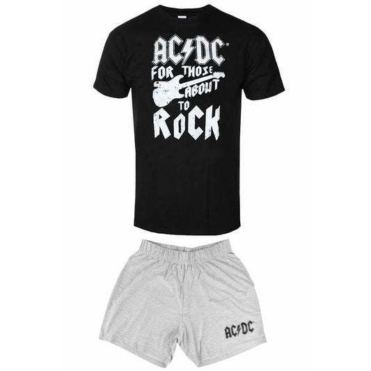 Black-Grey - Front - AC-DC Unisex Adult For Those About To Rock Guitar Short Pyjama Set